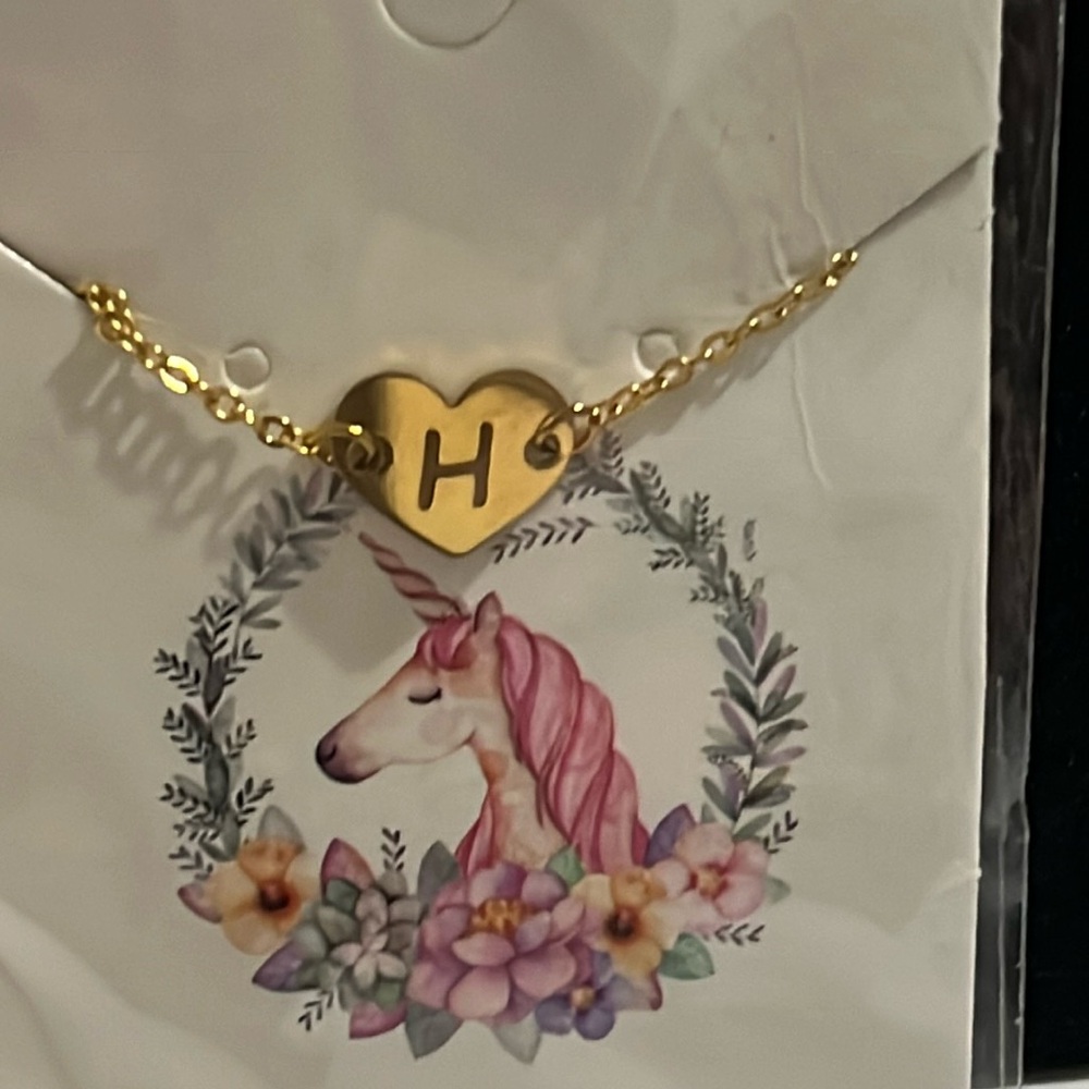 Initial H gold tone bracelet marked K 18 new package